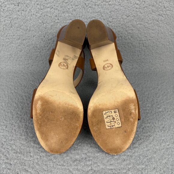 Michael Kors Sandals Women 10 Shoes Brown Berkley Platform Open Toe Heels Zipper - Picture 7 of 12